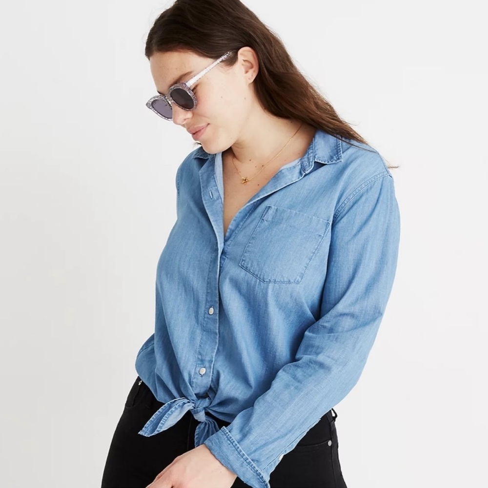 Madewell long sleeve Denim Tie-Front Shirt in Hillford Wash size S